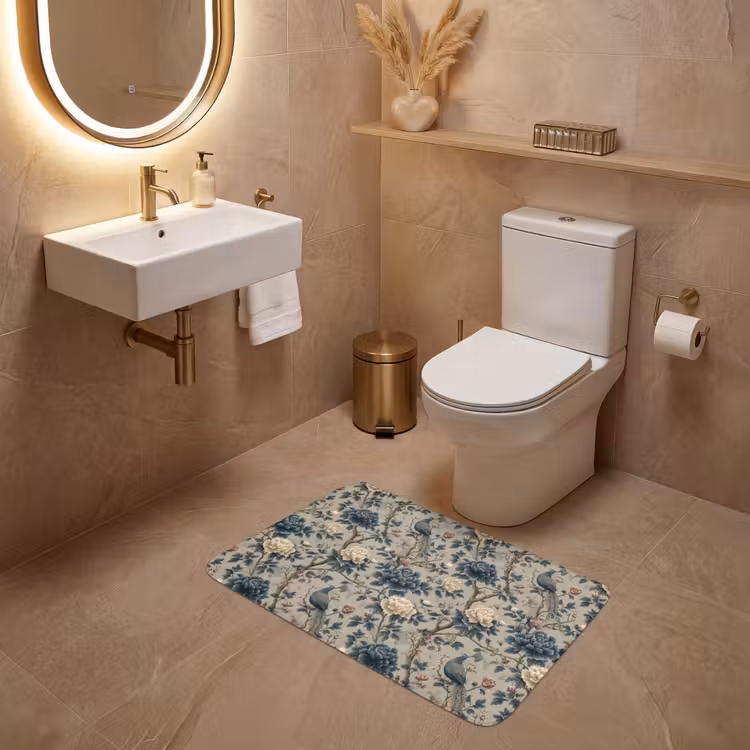 Pauw - Bloemen - Blauw WCmat middel 1009 -sfeer3