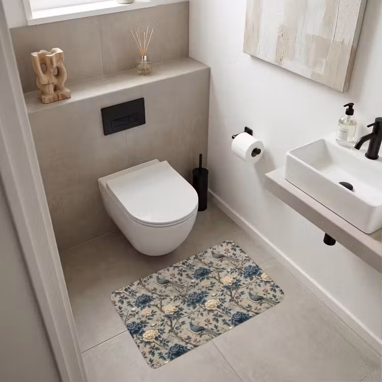 Pauw - Bloemen - Blauw WCmat middel 1009 -sfeer1