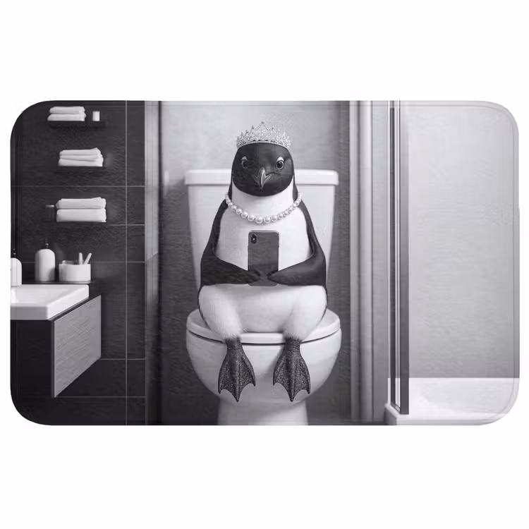 Pinguïn - Telefoon - Toilet - Zwart - Wit WCmat middel -3d