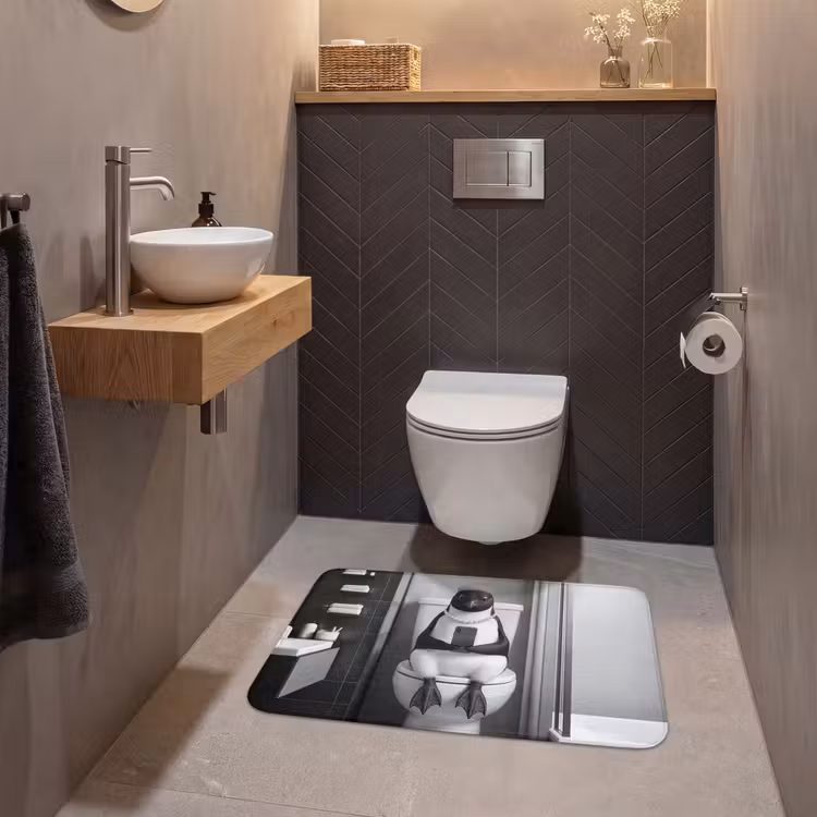 Pinguïn - Telefoon - Toilet - Zwart - Wit WCmat middel -sfeer2