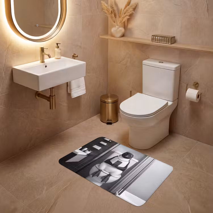 Pinguïn - Telefoon - Toilet - Zwart - Wit WCmat middel -sfeer3