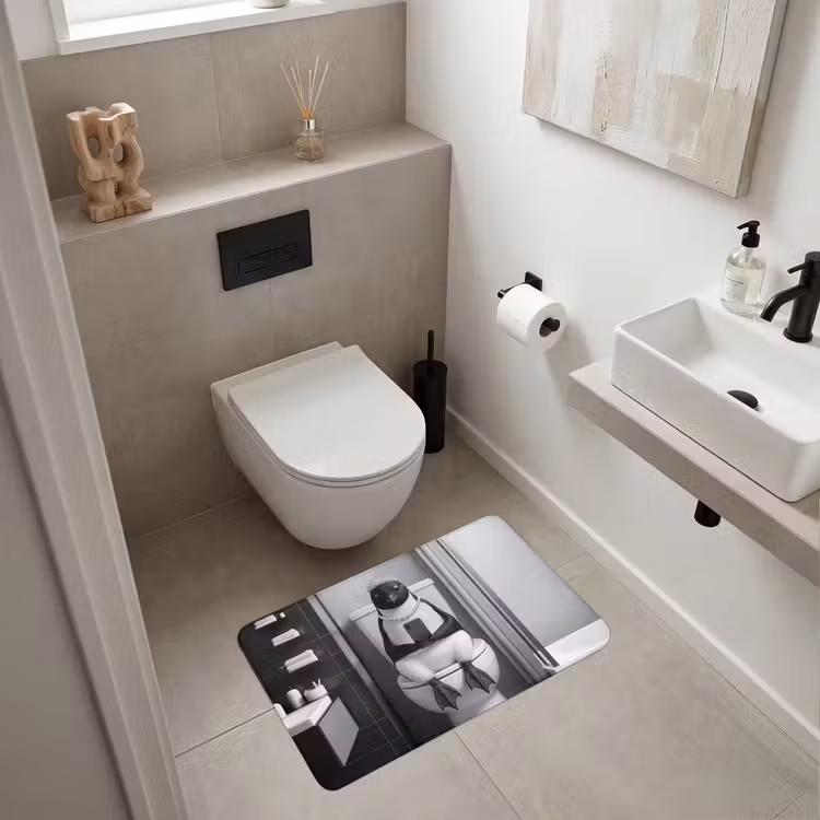 Pinguïn - Telefoon - Toilet - Zwart - Wit WCmat middel -sfeer1