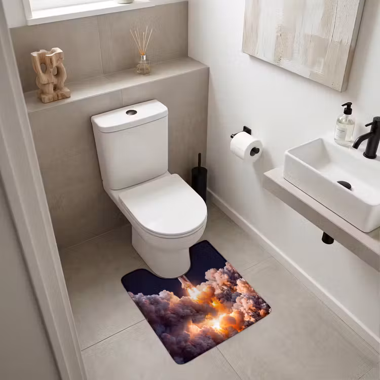WC Vorleger - Raumfahrzeug – Start – Sterne - Ruimtevaartuig - Lancering - Sterren WCmat U-uitsnede middel