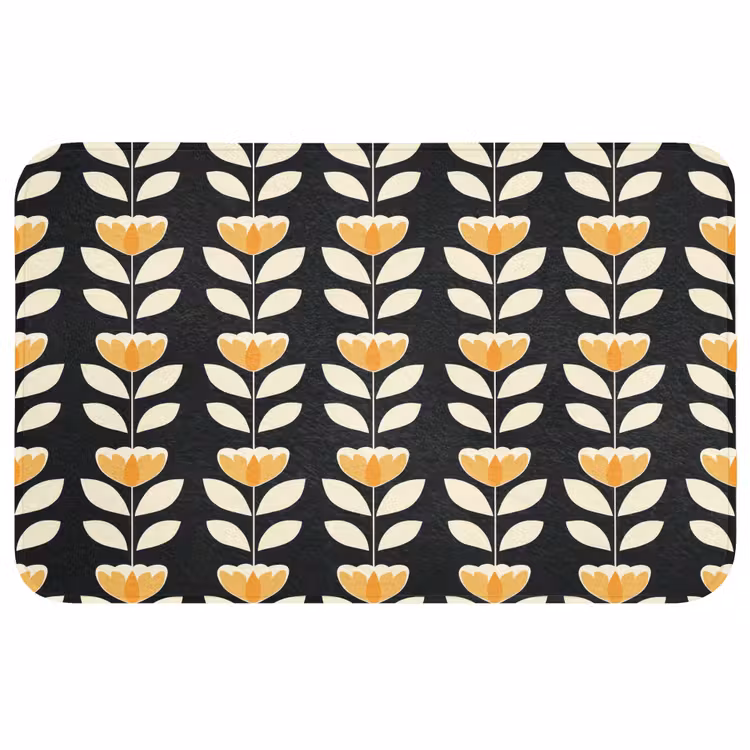 Retro - Bloem - Zwart - Okergeel WCmat middel 1009 -3d