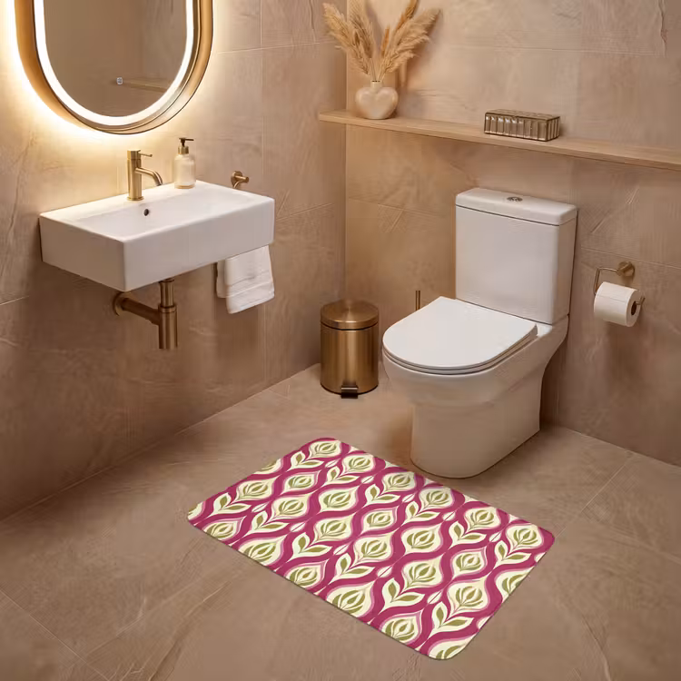 Retro - Floraal - Paars WCmat middel 1009 -sfeer3