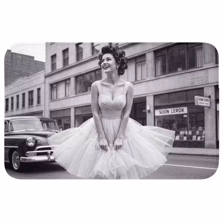 Retro - Vrouw - Zwart - Wit WCmat middel -3d