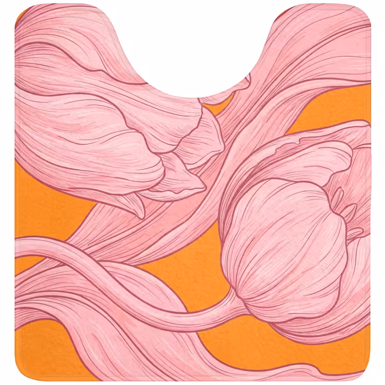 WC Vorleger - Rosa Blumen – Modern - Roze bloemen - Modern WCmat U-uitsnede middel