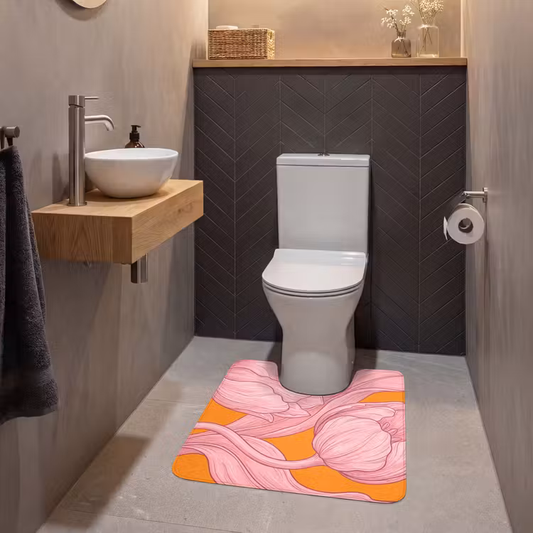 WC Vorleger - Rosa Blumen – Modern - Roze bloemen - Modern WCmat U-uitsnede middel