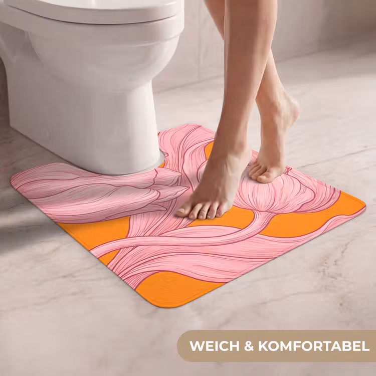 WC Vorleger - Rosa Blumen – Modern - Roze bloemen - Modern WCmat U-uitsnede middel