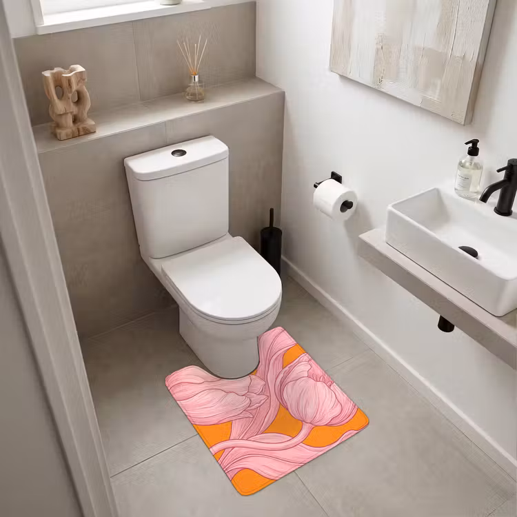 WC Vorleger - Rosa Blumen – Modern - Roze bloemen - Modern WCmat U-uitsnede middel