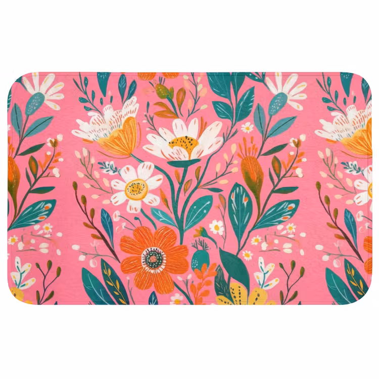 Roze - Bloemen - Wit - Oranje WCmat middel -3d