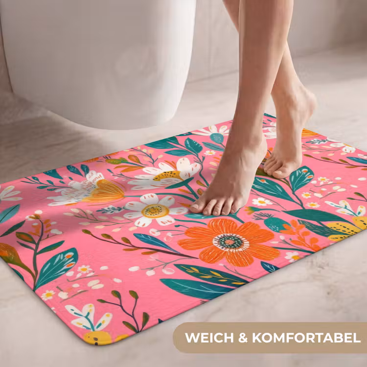 Roze - Bloemen - Wit - Oranje WCmat middel -USP_ZachtDE