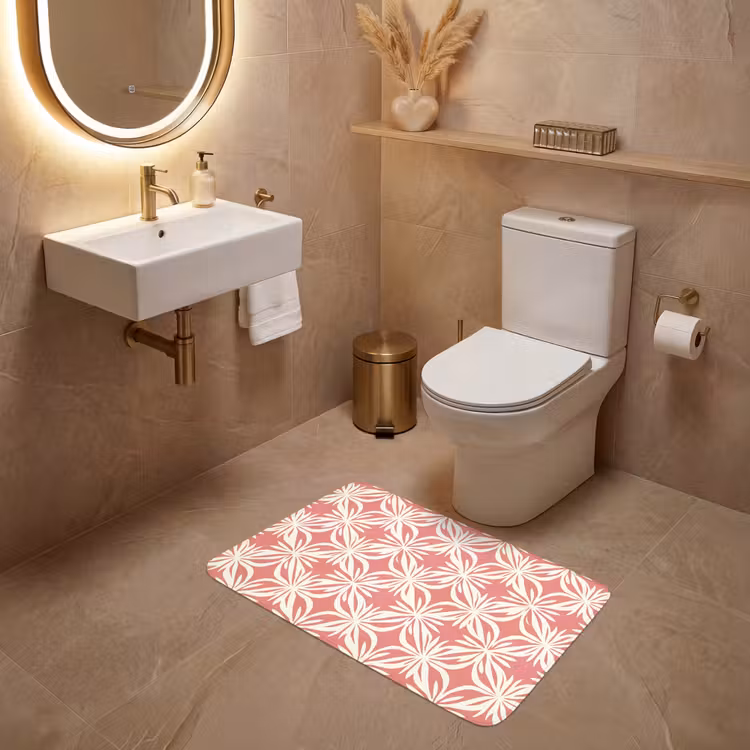 Roze - Bloemenmotief - Wit - Modern WCmat middel 1009 -sfeer3