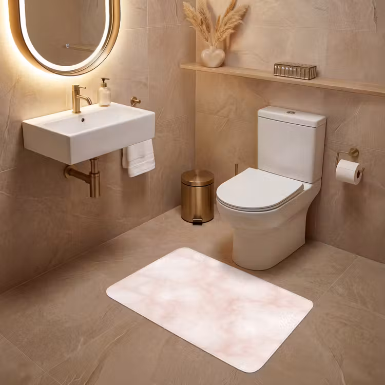 Roze - Marmer - Crème WCmat middel 1009 -sfeer3
