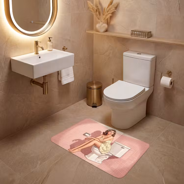 Roze - Retro - Vrouw WCmat middel -sfeer3