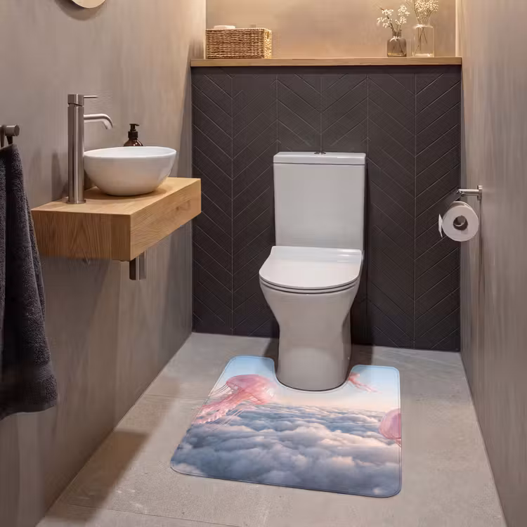 WC Vorleger - Rosa Tier – Wolken - Roze dier - Wolken WCmat U-uitsnede middel
