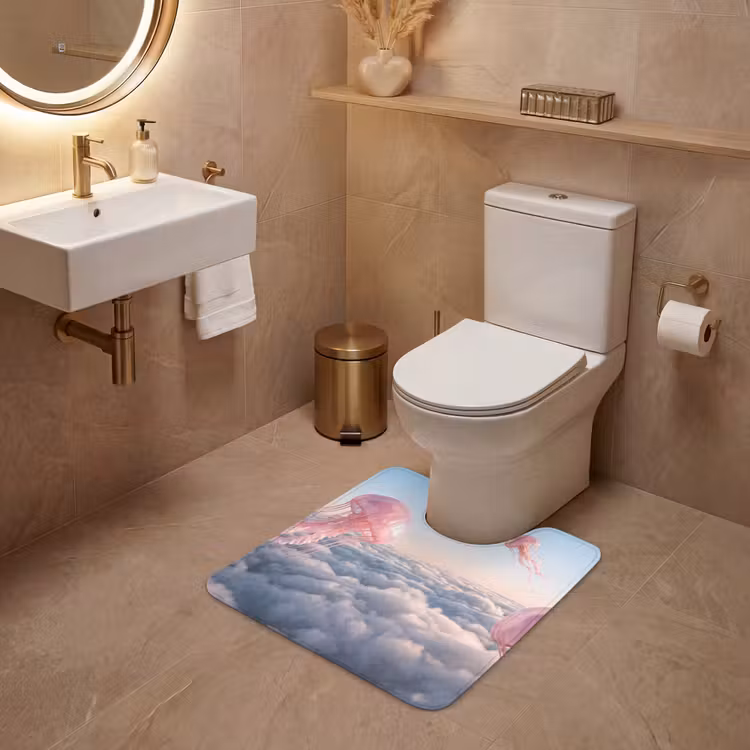 WC Vorleger - Rosa Tier – Wolken - Roze dier - Wolken WCmat U-uitsnede middel