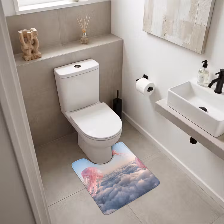 WC Vorleger - Rosa Tier – Wolken - Roze dier - Wolken WCmat U-uitsnede middel