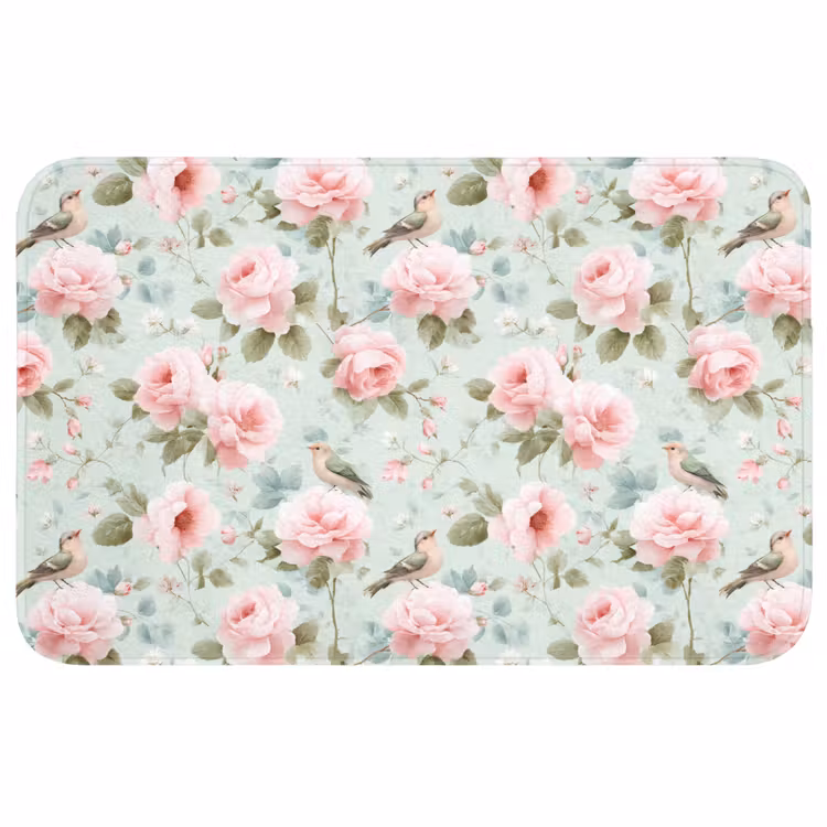 Rozen - Vogels - Pastel - Kleurrijk WCmat middel 1009 -3d