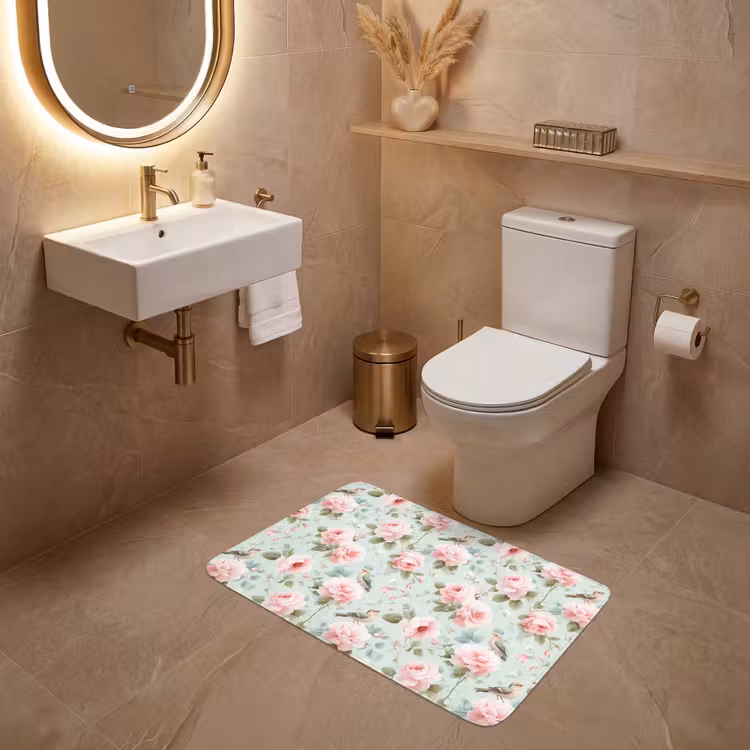 Rozen - Vogels - Pastel - Kleurrijk WCmat middel 1009 -sfeer3