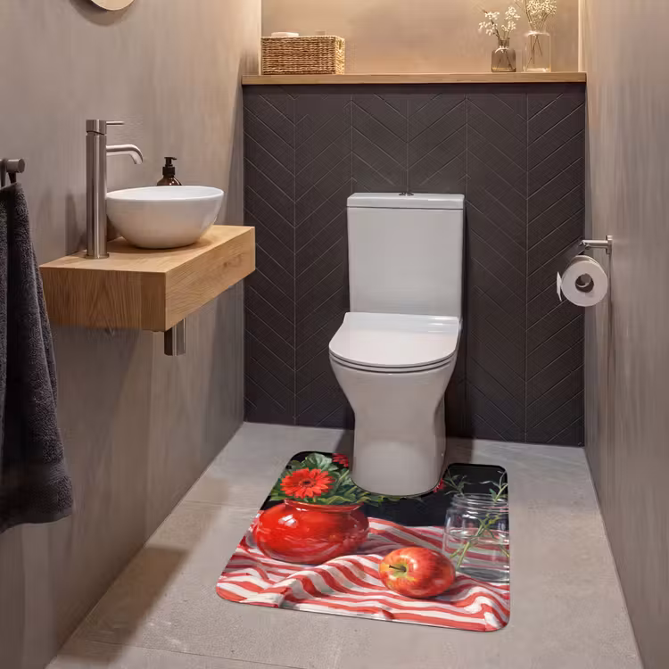 WC Vorleger - Rote Blumen – Vase - Rode bloemen - Vaas WCmat U-uitsnede middel