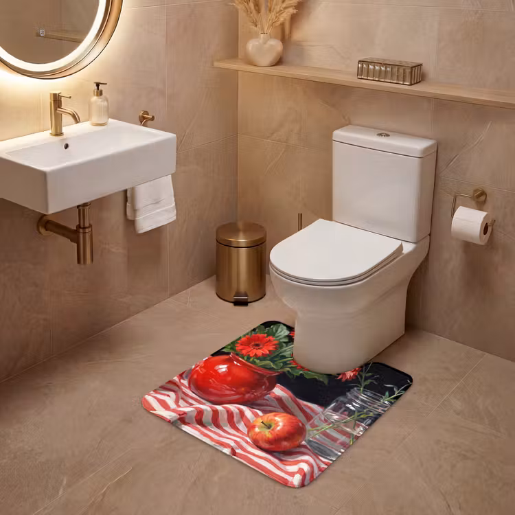 WC Vorleger - Rote Blumen – Vase - Rode bloemen - Vaas WCmat U-uitsnede middel