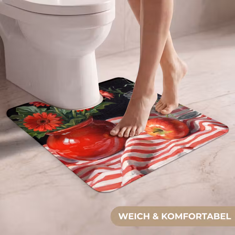 WC Vorleger - Rote Blumen – Vase - Rode bloemen - Vaas WCmat U-uitsnede middel