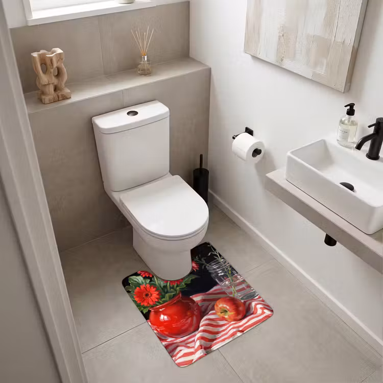 WC Vorleger - Rote Blumen – Vase - Rode bloemen - Vaas WCmat U-uitsnede middel