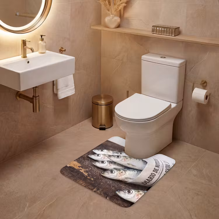 WC Vorleger - Sardine – Zeitung – Schneidebrett - Sardientje - krant - snijplank WCmat U-uitsnede middel
