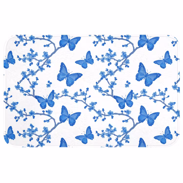 Vlinder - Bloemen - Blauw WCmat middel 1009 -3d