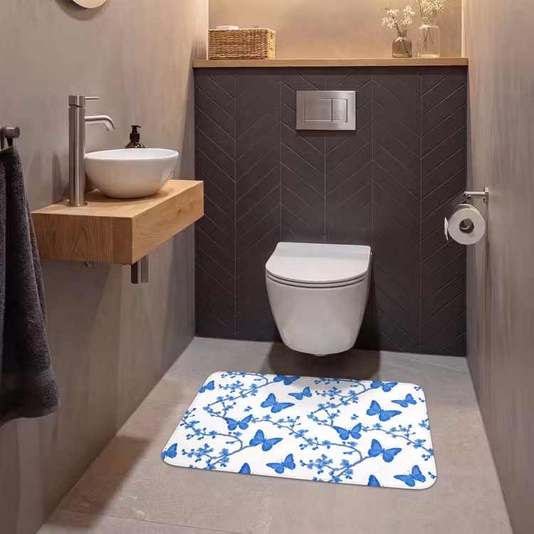 Vlinder - Bloemen - Blauw WCmat middel 1009 -sfeer2