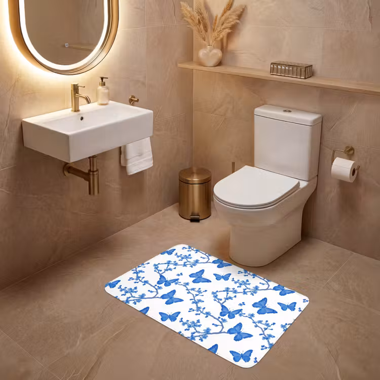 Vlinder - Bloemen - Blauw WCmat middel 1009 -sfeer3