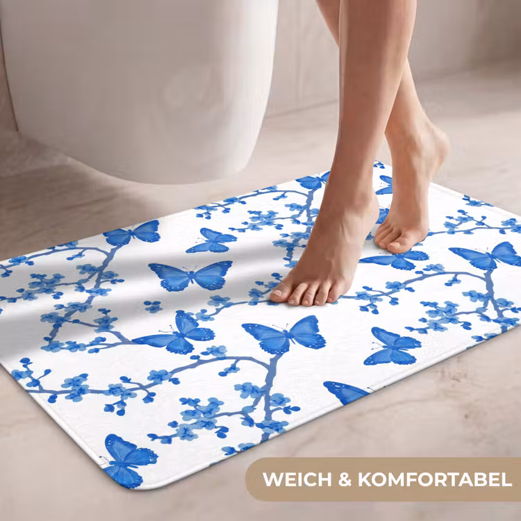 Vlinder - Bloemen - Blauw WCmat middel 1009 -USP_ZachtDE