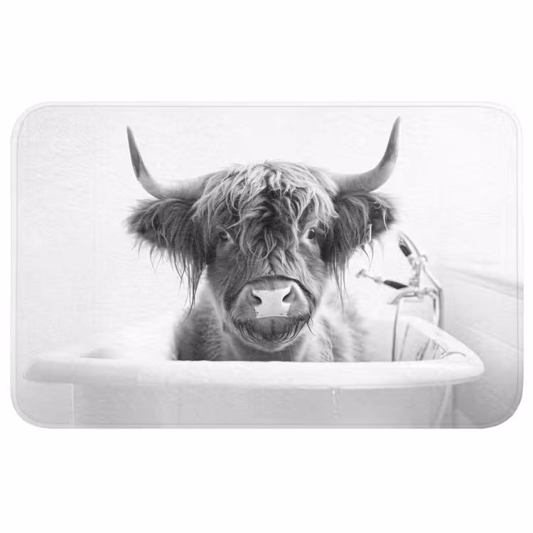 Schotse Hooglander - Koe - Bad - Zwart wit WCmat middel -3d