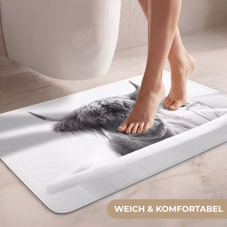 Schotse Hooglander - Koe - Bad - Zwart wit WCmat middel -USP_ZachtDE