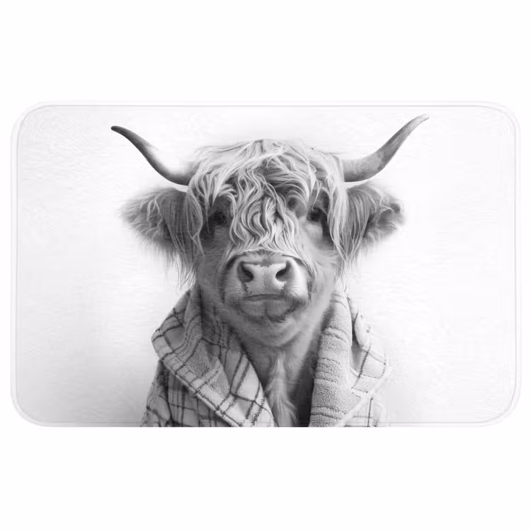 Schotse Hooglander - Koe - Badjas - Zwart wit WCmat middel -3d