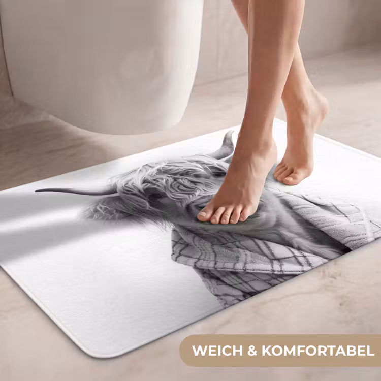 Schotse Hooglander - Koe - Badjas - Zwart wit WCmat middel -USP_ZachtDE