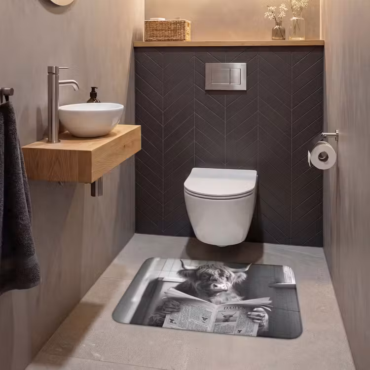 Schotse hooglander - Koe - Krant - WC - Zwart wit WCmat middel -sfeer2