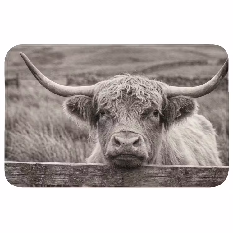 Schotse hooglander - Zwart - Wit - Hout WCmat middel -3d