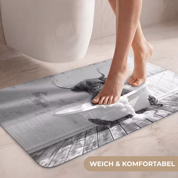 Schotse Hooglander - Dier - Badkuip - Zwart - Wit WCmat middel -USP_ZachtDE