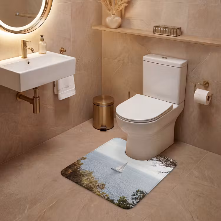 WC Vorleger - Segelboot – Bäume – Wasser - Zeilboot - bomen - water WCmat U-uitsnede middel