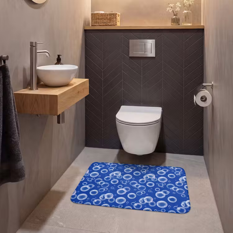 Bubbels - Patroon - Blauw WCmat middel -sfeer2