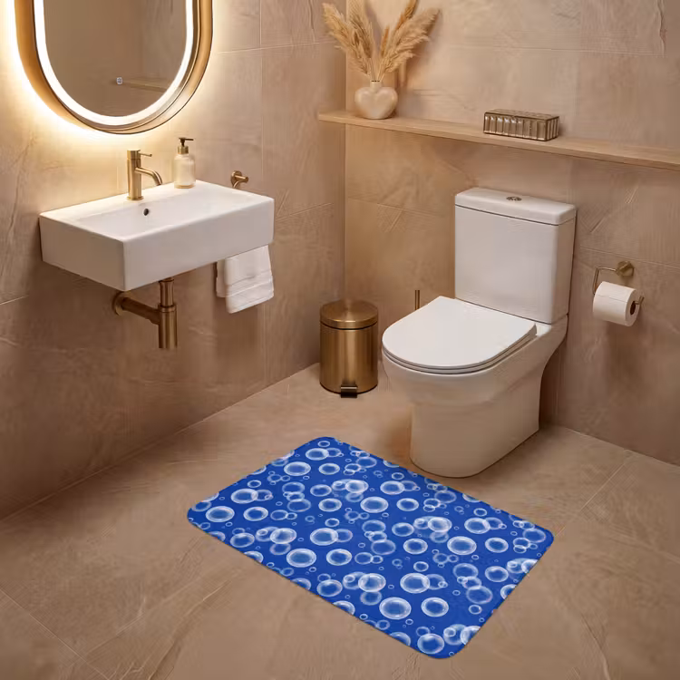 Bubbels - Patroon - Blauw WCmat middel -sfeer3