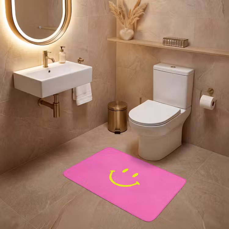 Smiley - Vrolijk - Roze WCmat middel -sfeer3