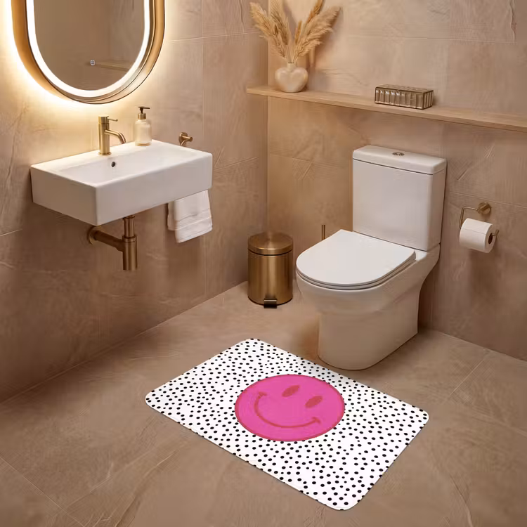 Smiley - Roze - Stippen WCmat middel -sfeer3