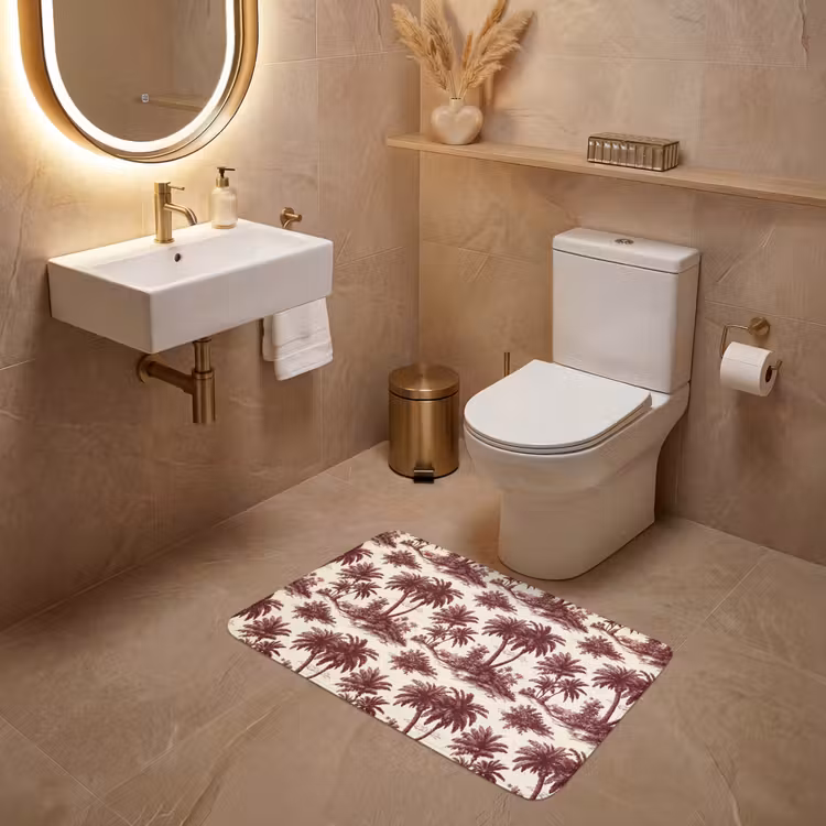 Tropisch - Geometrisch - Bordeauxrood WCmat middel 1009 -sfeer3