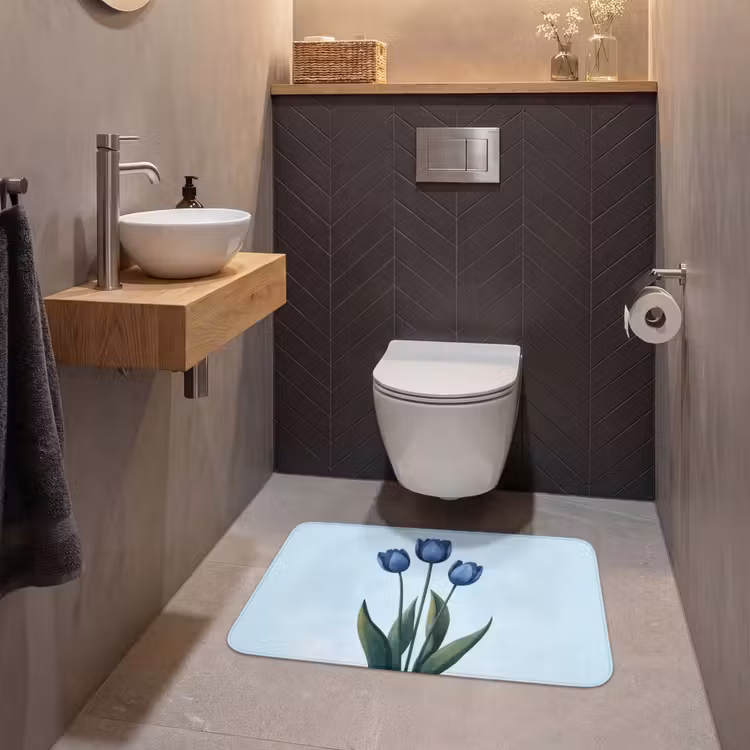 Tulpen - Blauw - Bladeren WCmat middel -sfeer2