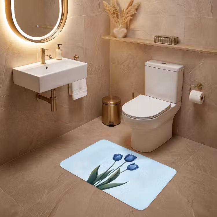 Tulpen - Blauw - Bladeren WCmat middel -sfeer3