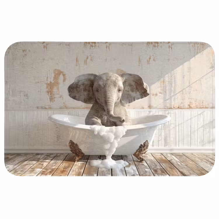 Vintage - Olifant - Badkuip - Schuim - Wilde dieren WCmat middel -3d