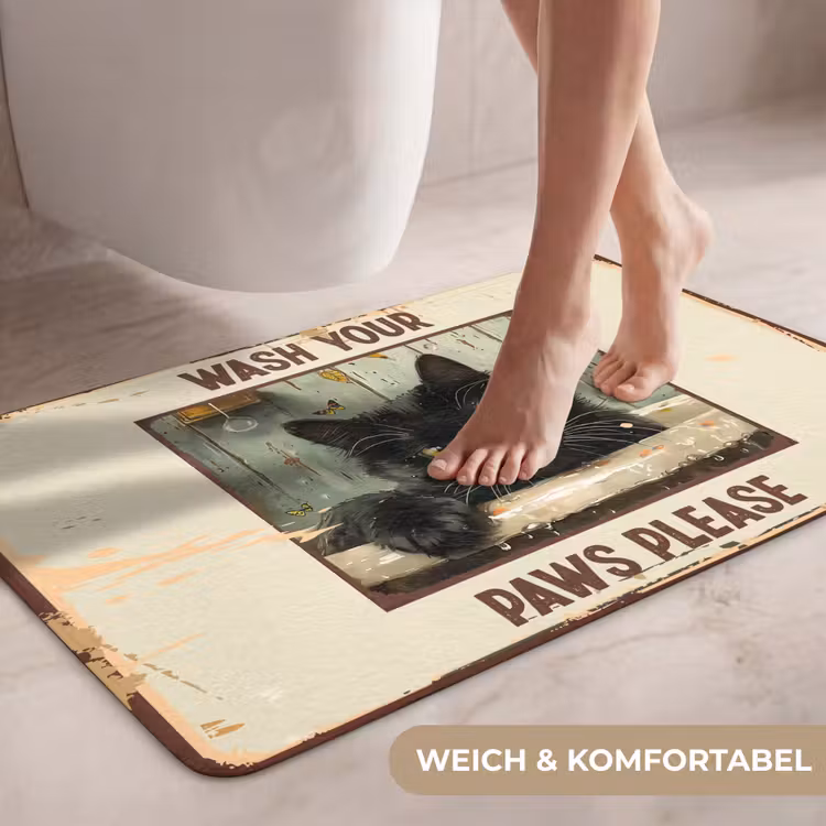 Vintage - Kat - Quotes - Wash your paws please - Spreuken WCmat middel -USP_ZachtDE